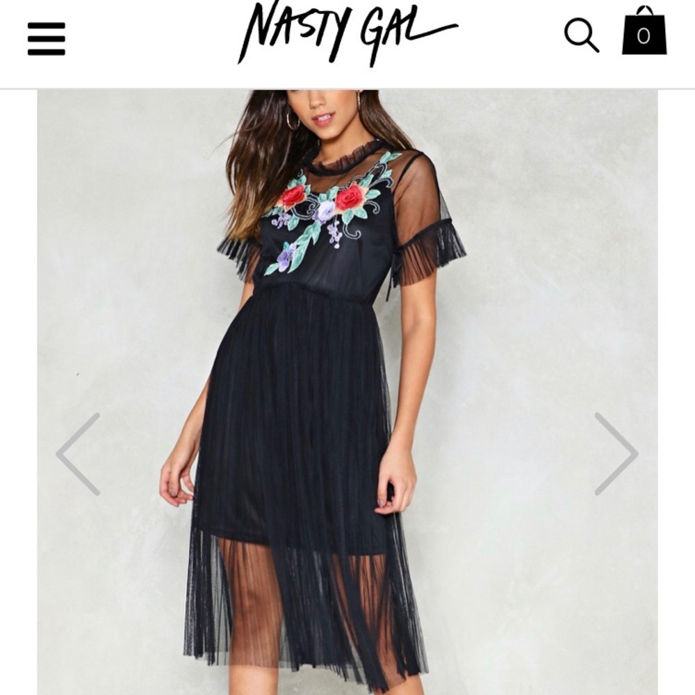 NASTY GAL Tulle Much Too Soon Embroidered Dress 🌹